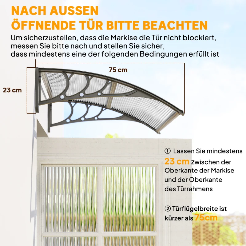 Outsunny Luifel, Voordeurluifel, Overkapping voor ingangen en ramen, 100L x 75B x 23H cm, Zilver