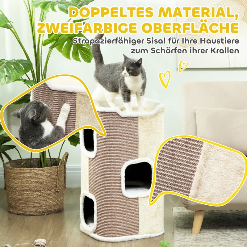 PawHut Krabton voor Katten, 3 Niveaus, Stevig, Zacht Pluche, Toevluchtsoord, Beige
