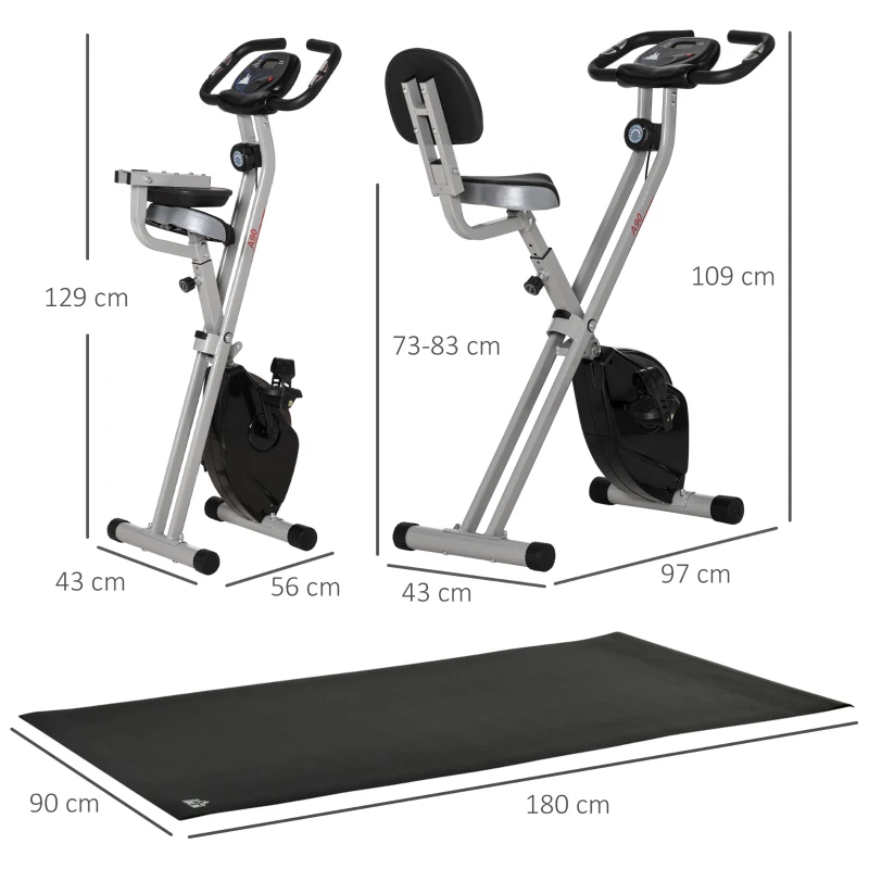 HOMCOM Vélo d'appartement pliable 8 niveaux de résistance magnétique dossier selle réglable écran LCD capteur fréquence cardiaque + Tapis de protection sport enroulable revêtement antidérapant PVC