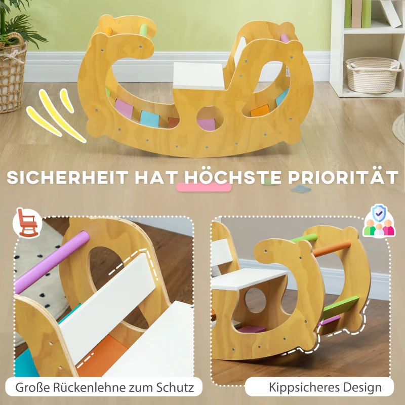 AIYAPLAY 2-in-1 klimrek met schommelstoel, houten klimboog om te schommelen en klimmen, klimspeelgoed, voor kinderen 1,5-4 jaar, binnen, multicolor