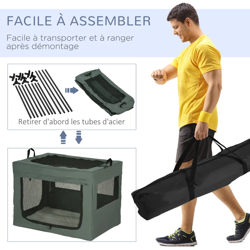 PawHut Sac de transport pliable pour animaux de compagnie avec poignée tissu en maille 89,5L x 62,5l x 62,5H cm gris noir