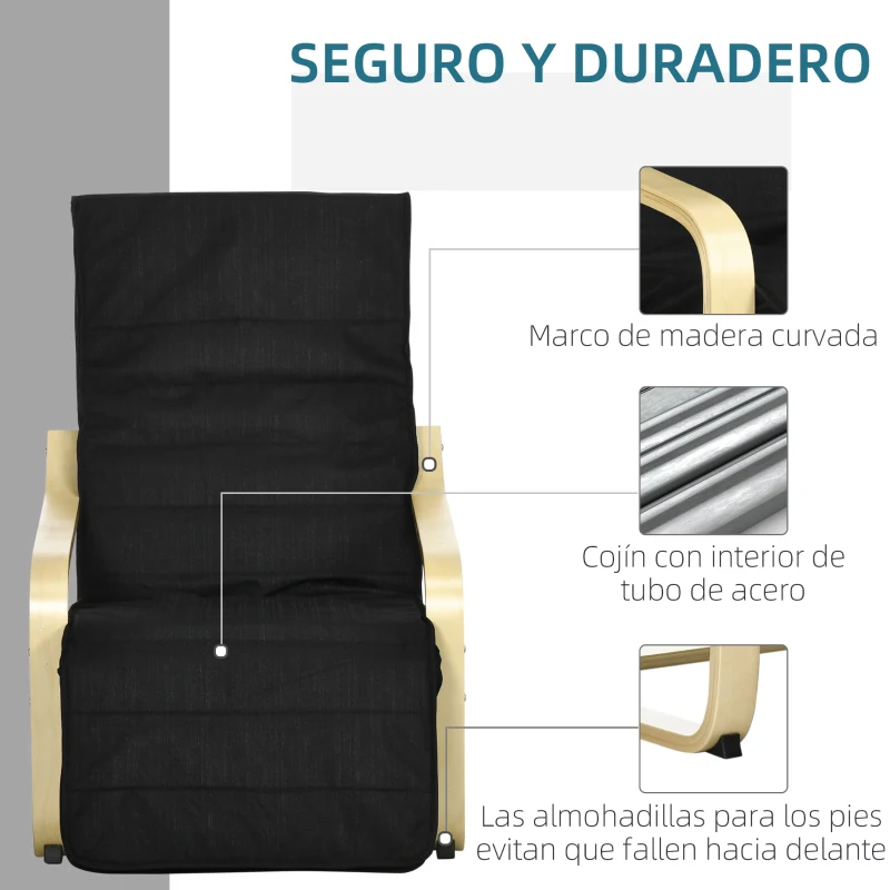HOMCOM Sillón de Salón con Reposapiés Ajustable Butaca Tapizado en Tela para Oficina Dormitorio 66,5x94x100cm Negro