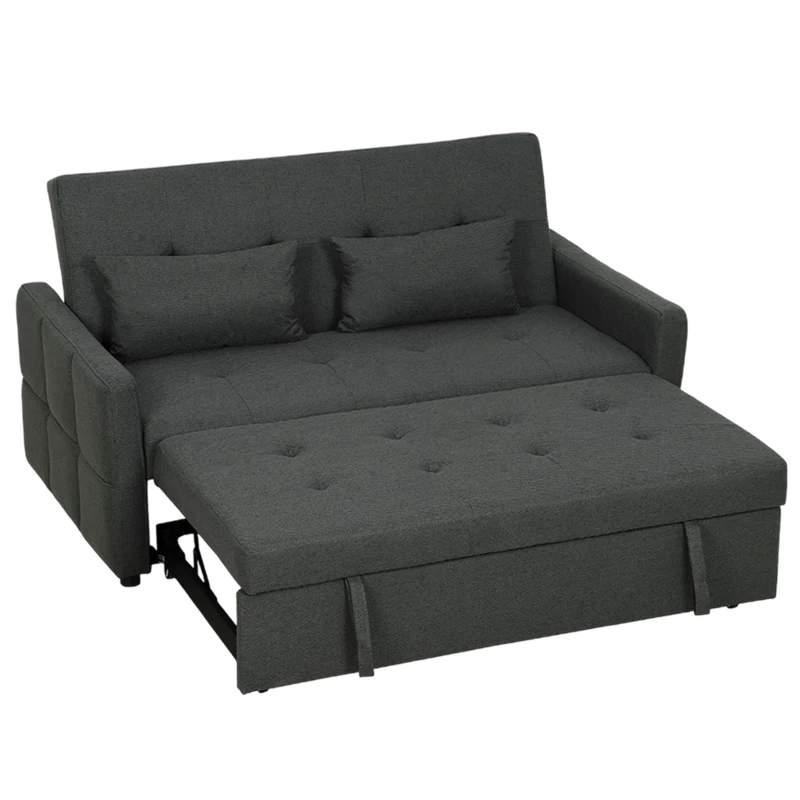 HOMCOM Sofá Convertible 2 Plazas 3 en 1, Sofá Cama Clic Clac 160 cm, Respaldo Regulable, Asiento Amplio, 2 Cojines, Gris oscuro