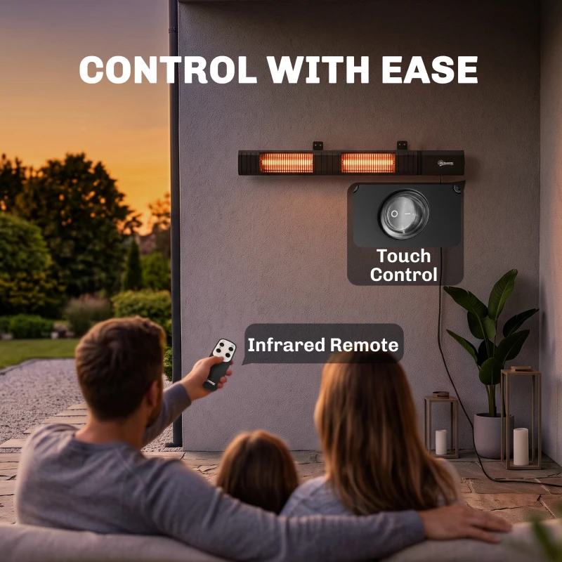 Outsunny 3000 W Electric Infrared Patio Heater, Wall Mounted IP65 Garden Heater with 9 Heat Settings, 24 H Timer, Black