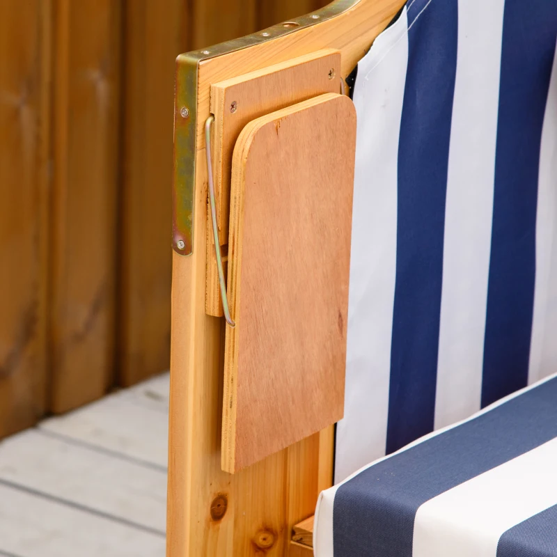 Outsunny strandstoel met dak rotan look klaptafel blauw 118 x 79 x 150 cm(m-9)