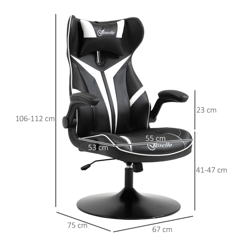 Vinsetto Gaming Stuhl ergonomischer Gamer Stuhl mit Kopfstütze und höhenverstellbar Gamingstuhl Bürostuhl mit Wippfunktion Schwarz+Weiß