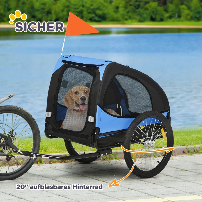 PawHut Hondenfietsaanhanger, Opvouwbare Waterbestendige Fietsaanhanger voor Huisdieren, Oxford-stof, Staal, 140 x 71 x 83 cm, Blauw