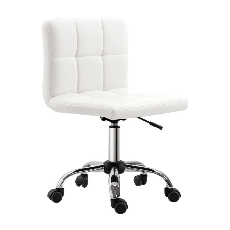 HOMCOM Bureaustoel, Draaibaar, Kunstleer, Stalen Structuur, 5 Wielen, Gepolsterd, Wit