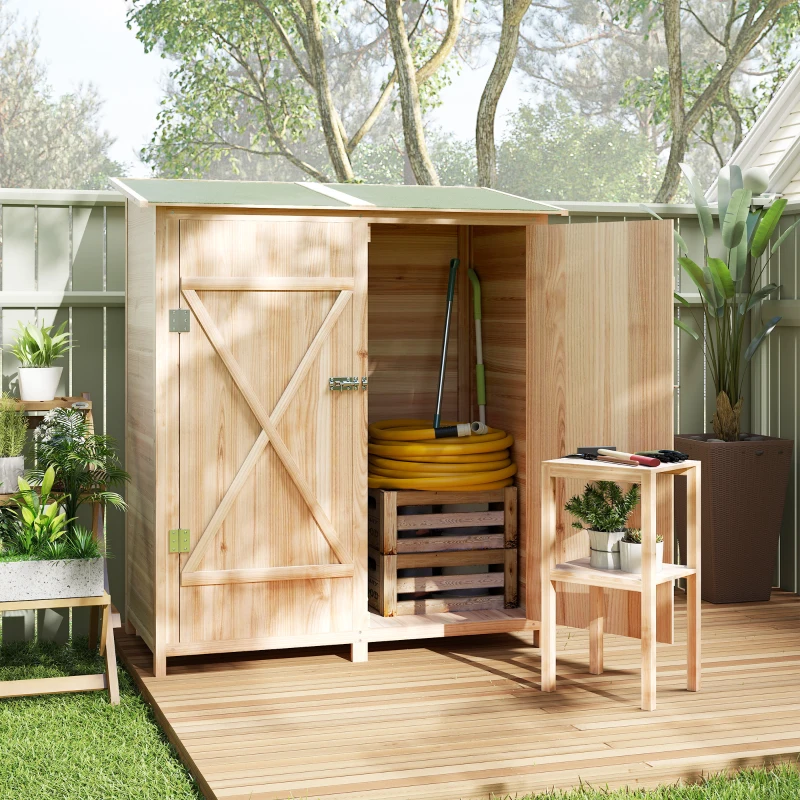 Outsunny houten tuinkast met tuintafel – 140 x 75 x 157 cm(m-9)