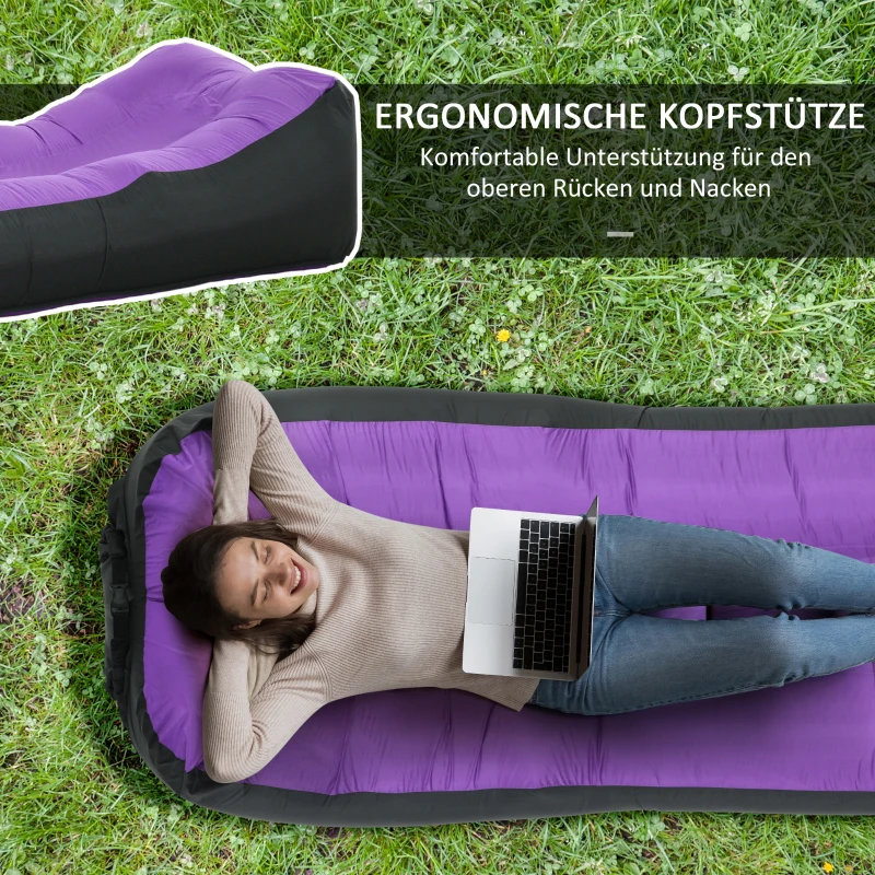 Outsunny Aufblasbarer Sitzsack, wasserdicht, bis 200 kg Tragkraft, 195x83x52cm, Violett