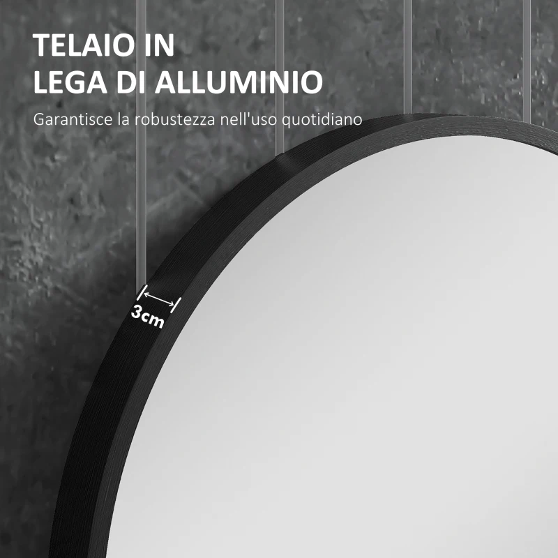 HOMCOM Specchio Bagno Ovale da Parete con Cornice in Alluminio, Verticale o Orizzontale, 40x70cm, Nero