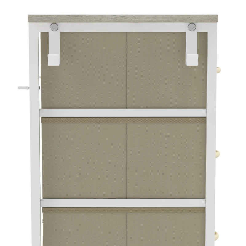 HOMCOM Chest of Drawers, Dresser with 4 Fabric Drawers, Tall Storage Unit with 4 Pockets and 2 Hooks, Steel Frame, Natural Wood