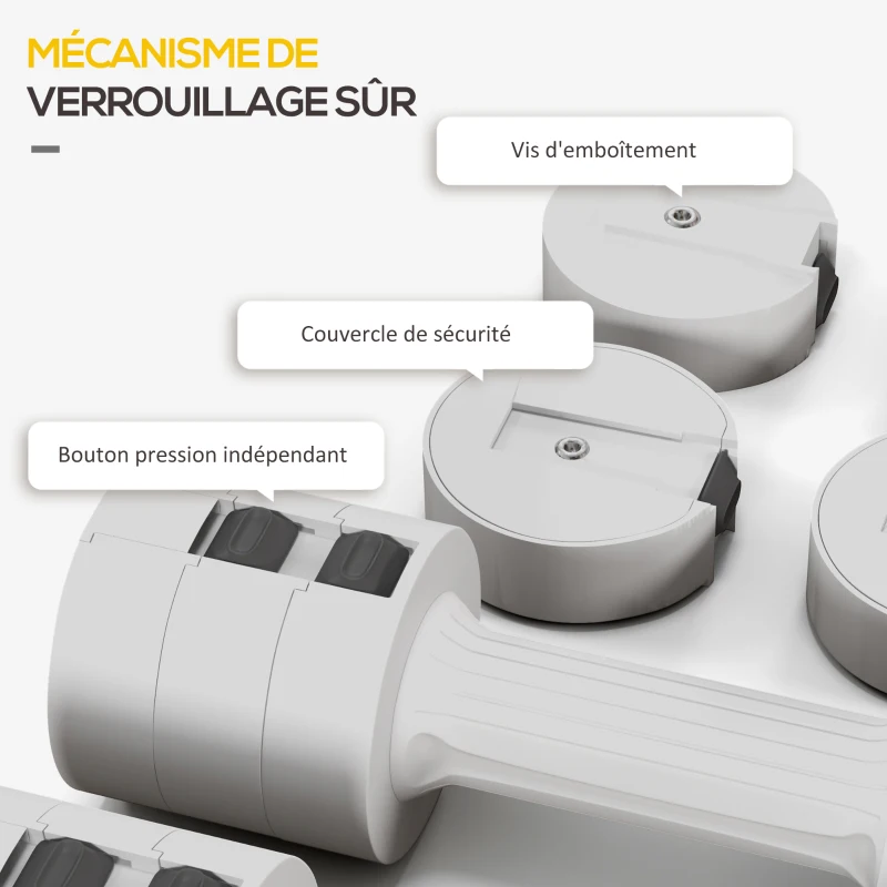 SPORTNOW Set de 2 haltères ensemble musculation disques poids réglables en acier et boîte de rangement 2 x 2,5 kg blanc