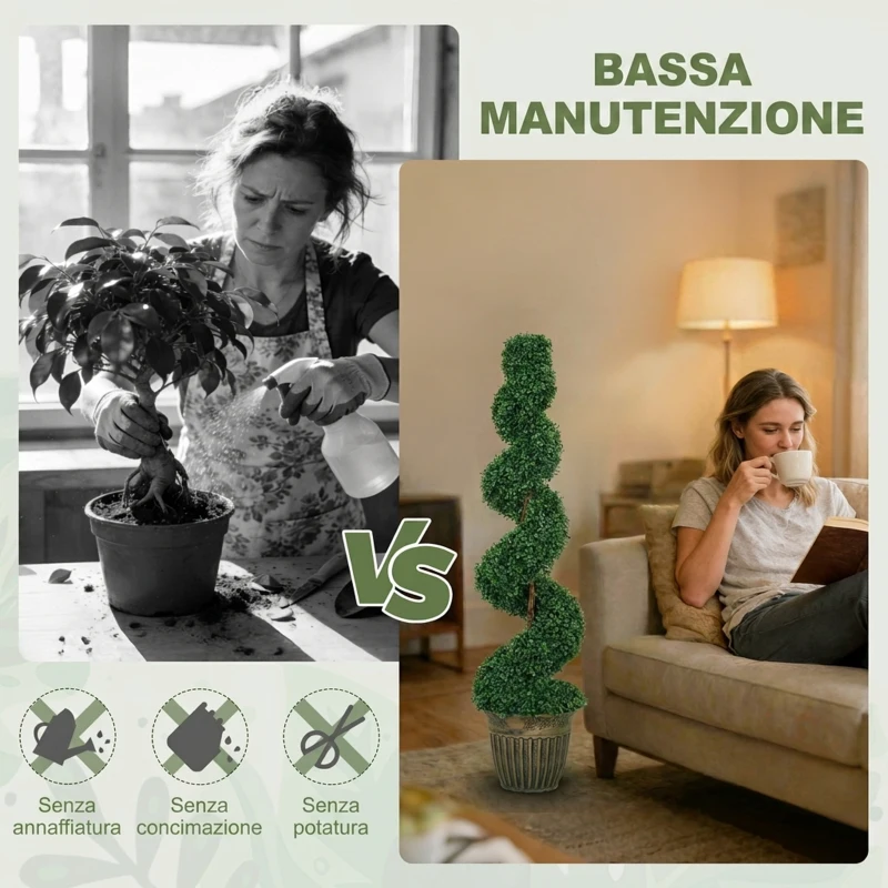 HOMCOM Set 2 Piante Finte di Bosso a Spirale 120cm con Vaso Incluso, per Decorazione Interno ed Esterno, Verde