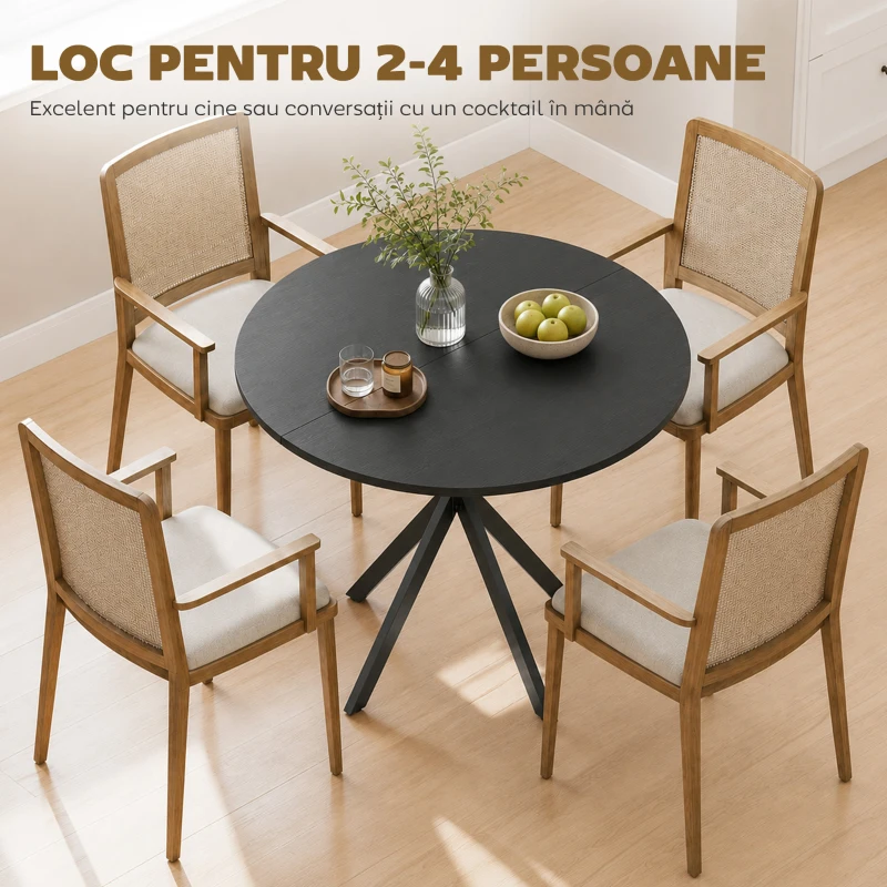 HOMCOM Masă Rotundă de Dining în Stil Industrial cu Picioare în Cruce din Oțel, Ø80x75 cm, Negru