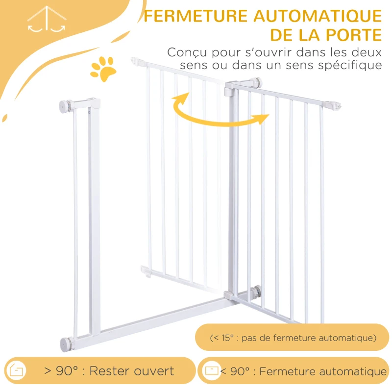 PawHut Barrière de sécurité longueur réglable dim. 76-82l x 76H cm sans perçage métal plastique blanc