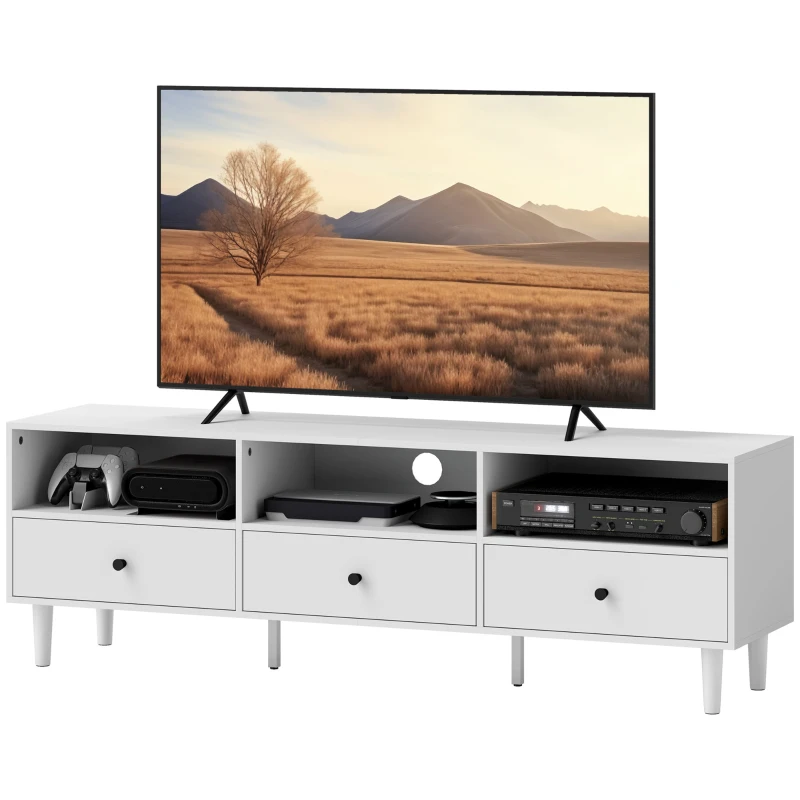 HOMCOM TV-Kommode, TV-standaard voor 190,5 cm schermen, 3 open vakken, 3 laden, spaanplaat, wit