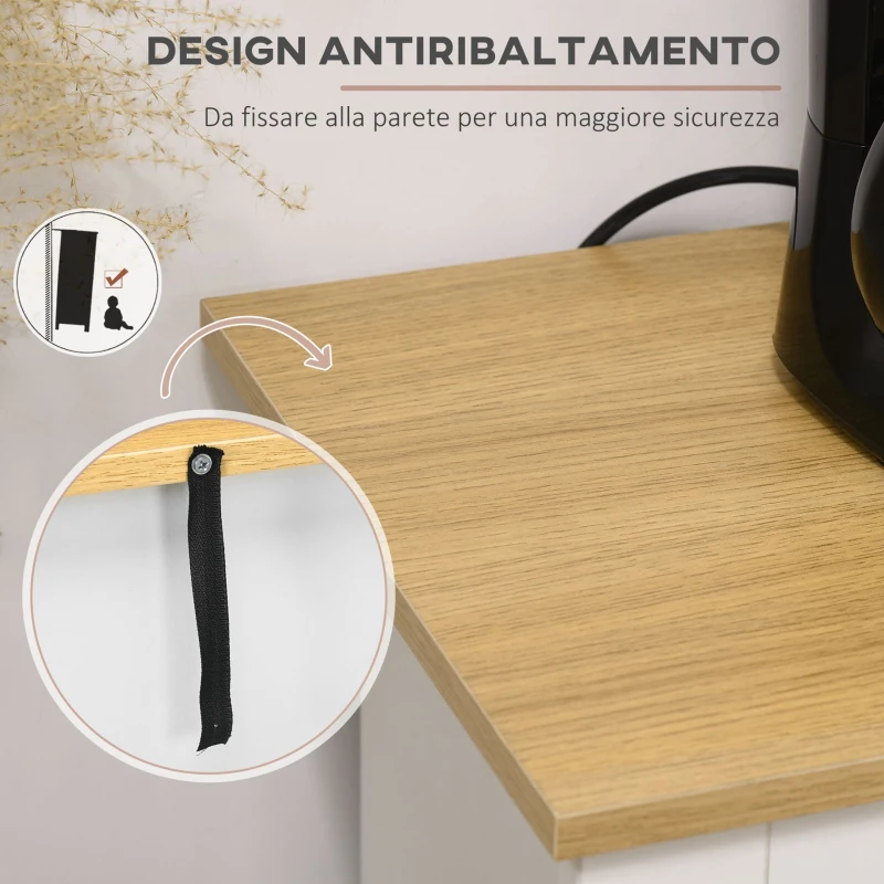 HOMCOM Credenza Buffet in Legno con 2 Cassetti e 2 Armadietti, 117x35x80 cm, Bianco e color Legno