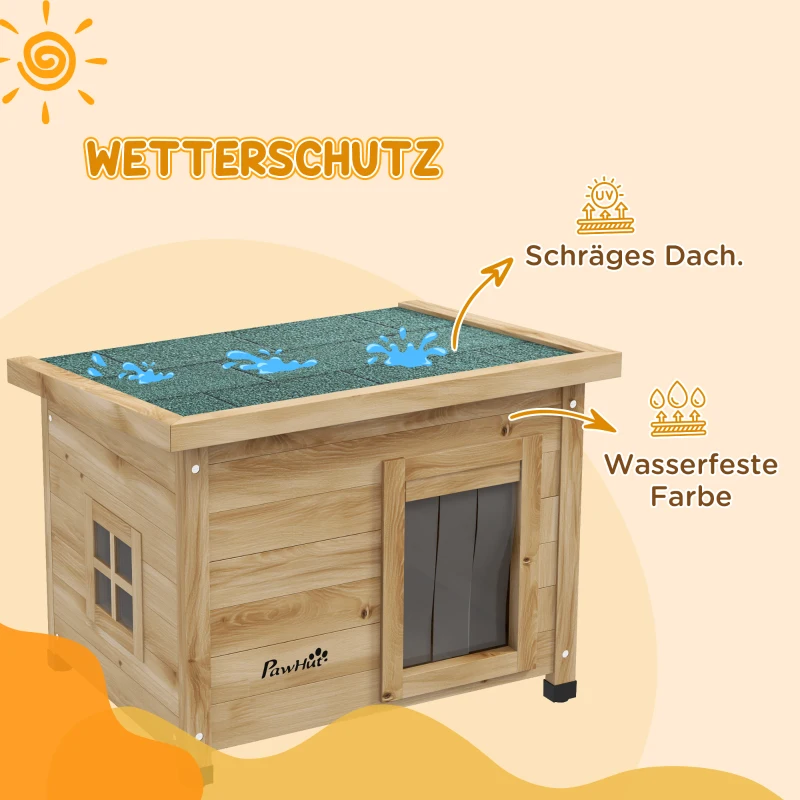 PawHut Kattenhuis Kattenhut Kattenhol, weerbestendig, Kat 6 kg, 57 cm x 45 cm x 43 cm, Natuur(m-5)