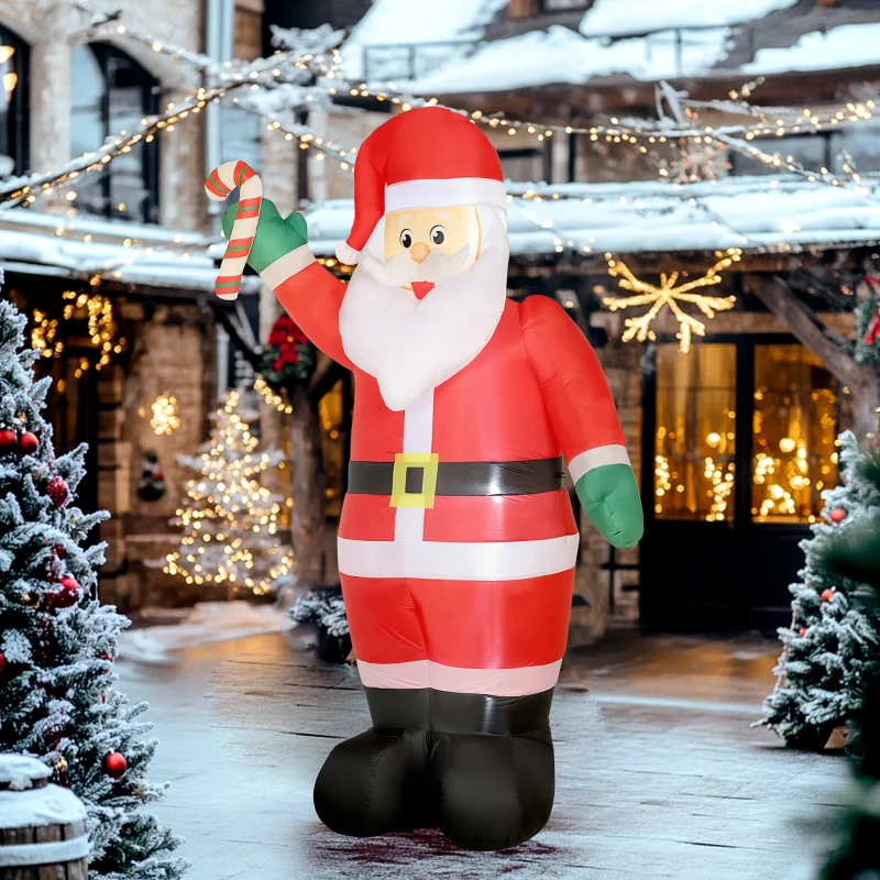 Outsunny Pai Natal Insuflável 240 cm com Bastão Luzes LED e Inflador Elétrico Decoração Natalícia para Exteriores e Interiores Multicor