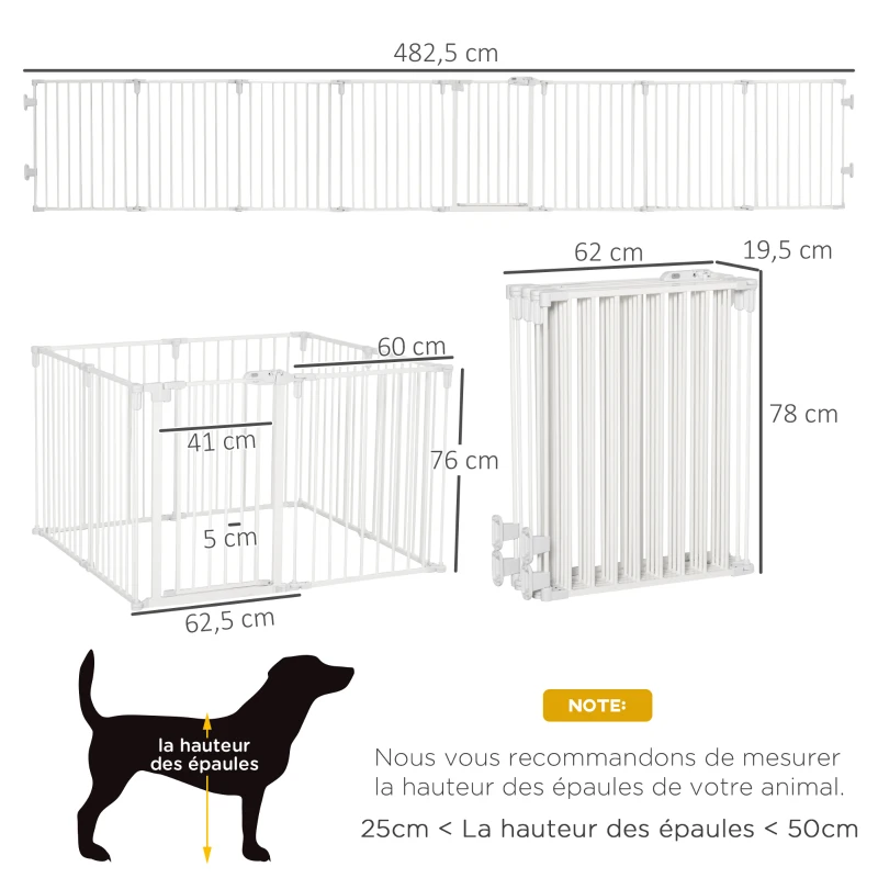 PawHut Barrière de sécurité barrière de protection cheminée parc enclos chien pliable modulable 8 panneaux porte sans perçage