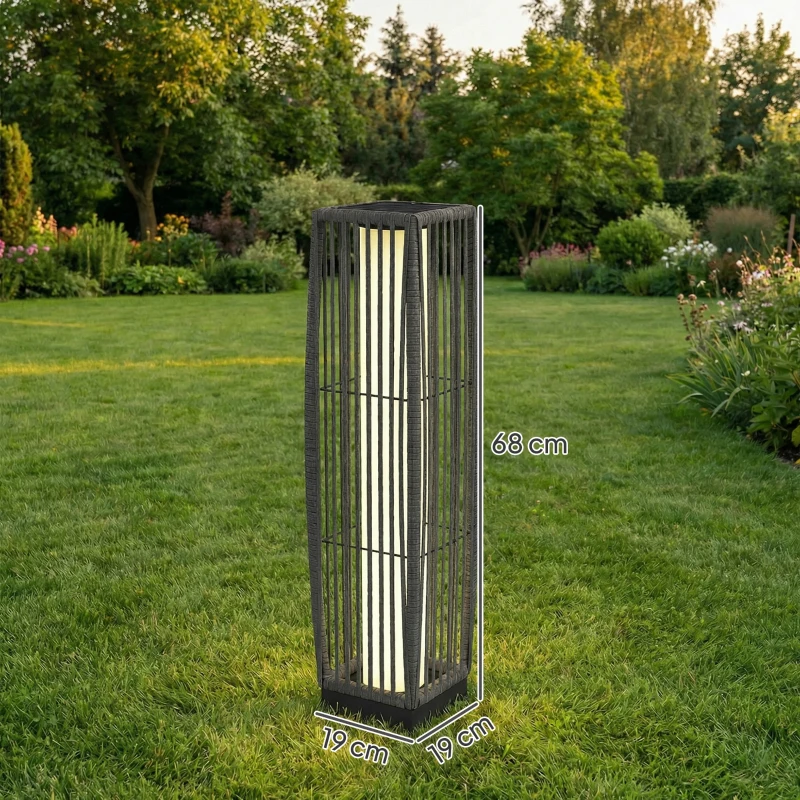 Outsunny Solar Rattan Floor Lamp, Outdoor Garden Lantern with Auto On/Off LED Lights, IP44 for Patio, Terrace, Dark Grey