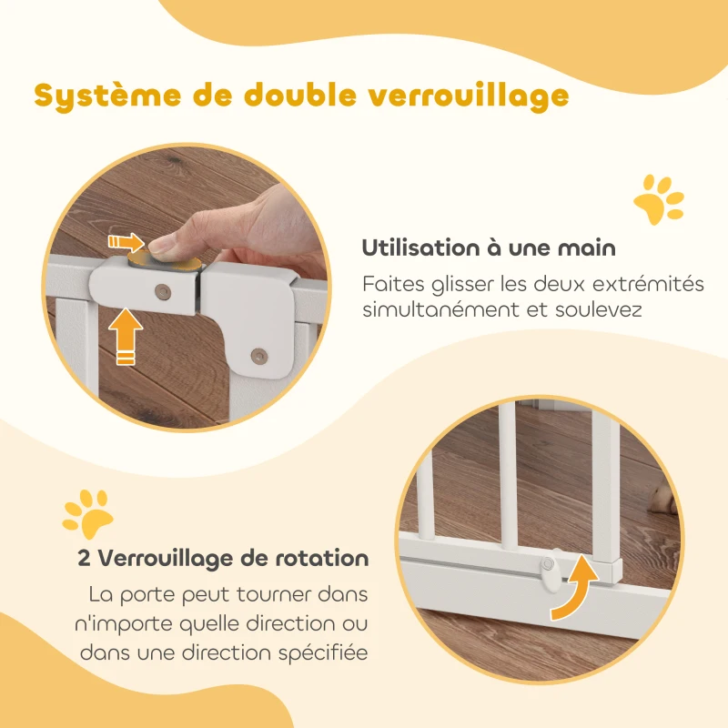 PawHut Barrière de sécurité chien barrière extensible 75-95 x 76 cm barrière escaliers couloirs portes sans perçage en acier et ABS blanc
