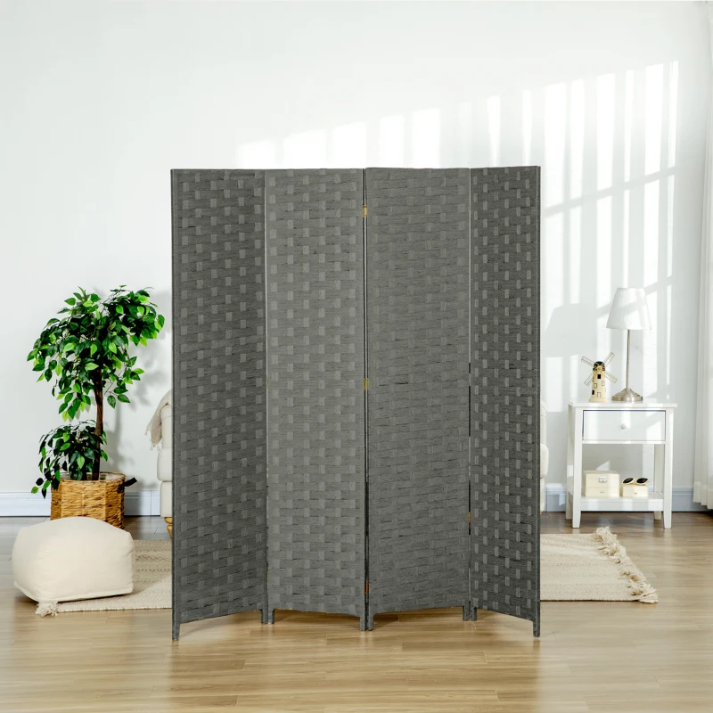 HOMCOM Wave Fibre Freestanding Folding Privacy Screen Panels, Room Divider, Grey