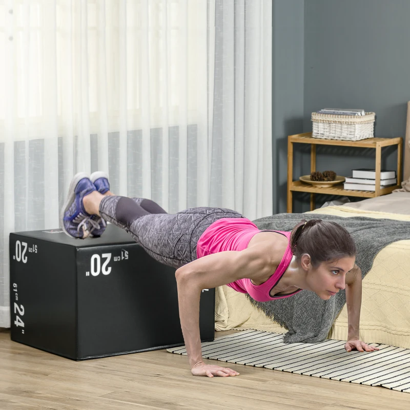 HOMCOM Box jump pliometrie 3 en 1 appareil musculation fitness plyobox pour box training 51/61/75 cm PE noir