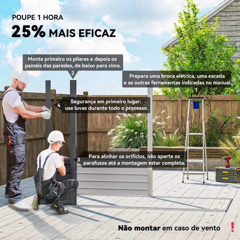 Outsunny Abrigo de Jardim 2,7m² 249x121x183 cm Abrigo de Exterior com Porta Dupla 2 Ventilaç4oes e Trava Abrigo para Pátio Cinza