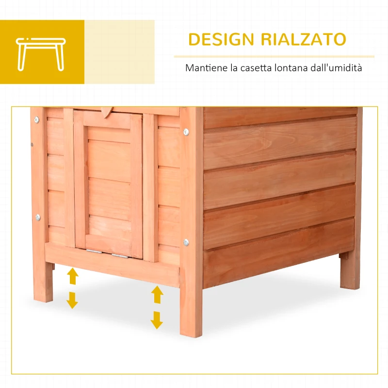 PawHut Gabbia per Conigli in Legno da Esterno con Tetto in Asfalto e Rampa Antiscivolo, 42x51x43cm, Rosso Arancione