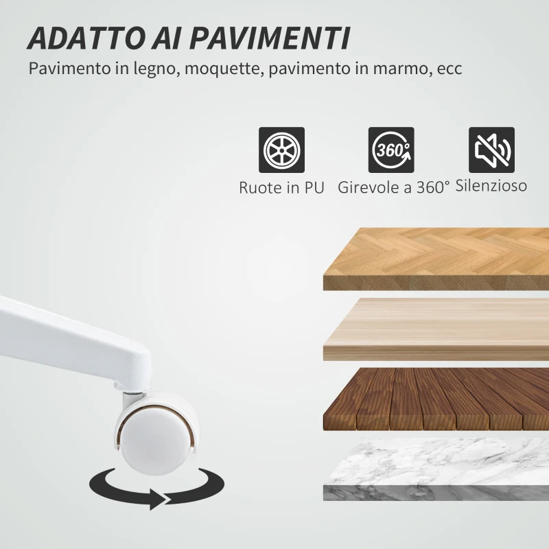 HOMCOM Sedia da Ufficio Ergonomica e Regolabile con Schienale Ricurvo, in Pelle PU e Acciaio, 58x53x97-107 cm, Bianco