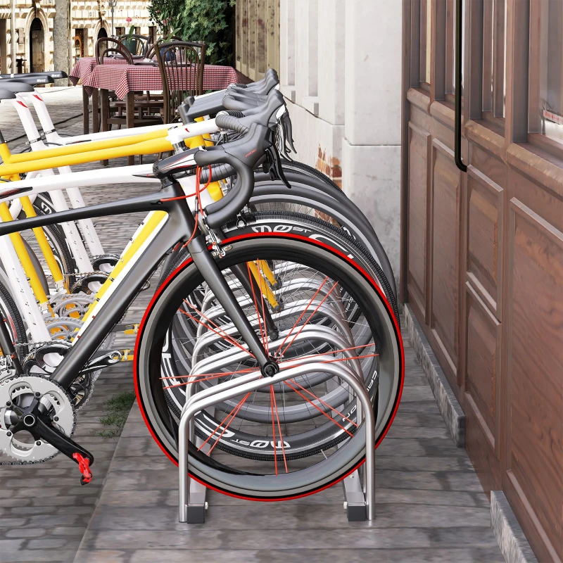 HOMCOM Râtelier 6 vélos range-vélos support de rangement pneu 65 mm sol ou mural pour VTT enfants BMX 179 x 33 x 27 cm acier argent