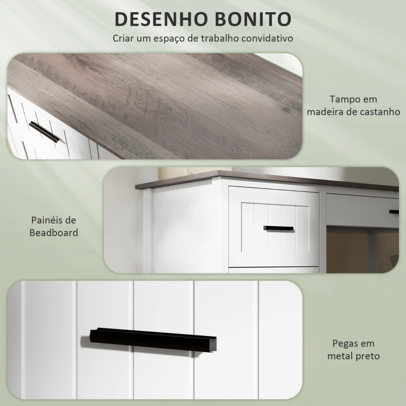 HOMCOM Secretária Rústica com 3 Gavetas e Bancada com Efeito Madeira Mesa para Computador para Estudo Escritório 120x50x76,2 cm Branco
