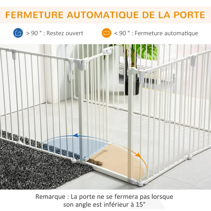 PawHut Barrière de sécurité barrière de protection cheminée parc enclos chien pliable modulable 8 panneaux porte sans perçage