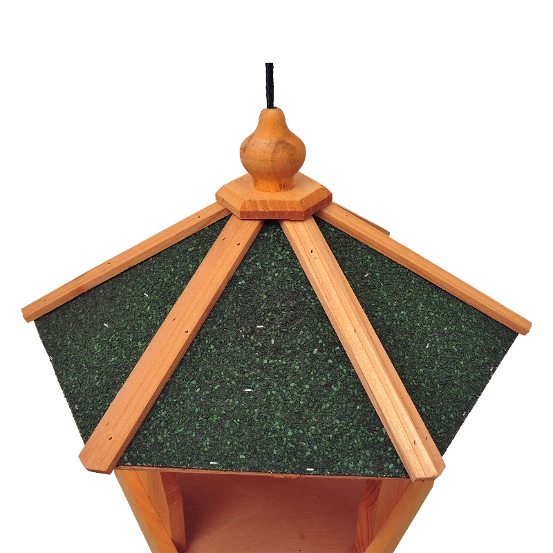 PawHut Mangeoire à oiseaux en bois avec toit imperméable, nichoir suspendu pour extérieur, 40 x 40 x 35 cm