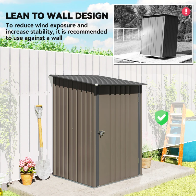 Outsunny 3.3 x 3.4ft Lean To Steel Garden Shed with Locking Door - Brown/Grey