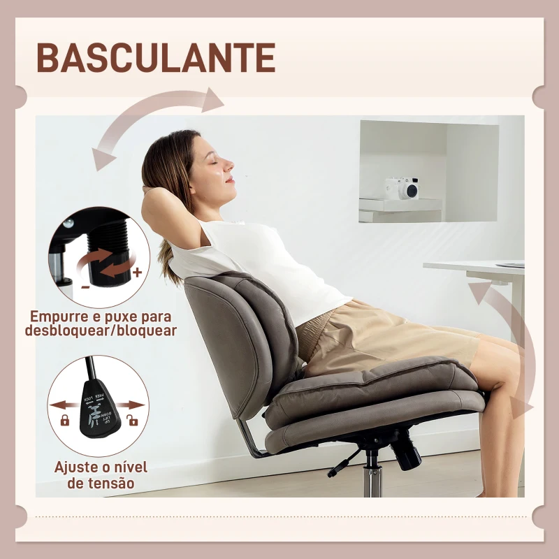 HOMCOM Cadeira de Escritório com Rodas Cadeira para Secretária com Função Baloiço Assento Amplo Sem Braços 60x65x83-93 cm Cinza Escuro