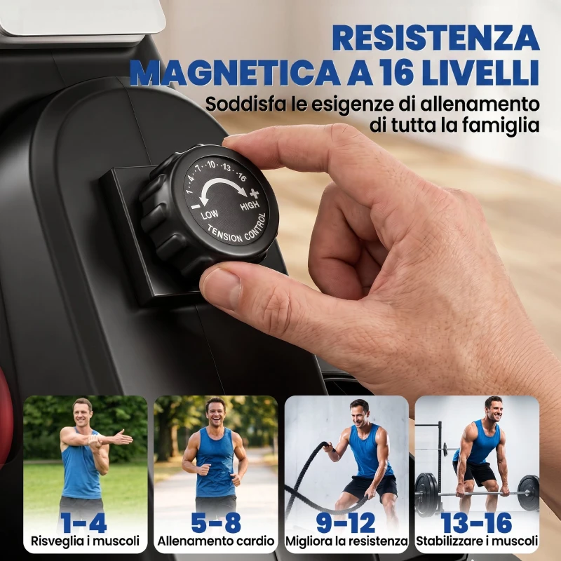 SPORTNOW Vogatore, 16 livelli resistenza magnetica, binario alluminio, Bluetooth, compatibile APP.