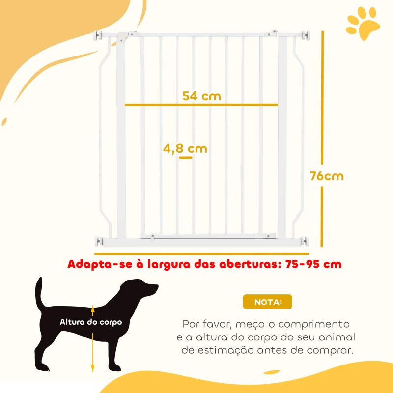 PawHut Barreira de Segurança para Cães 75-85 cm para Portas e Escadas, Dupla Direção, Duplo Bloqueio, Branco