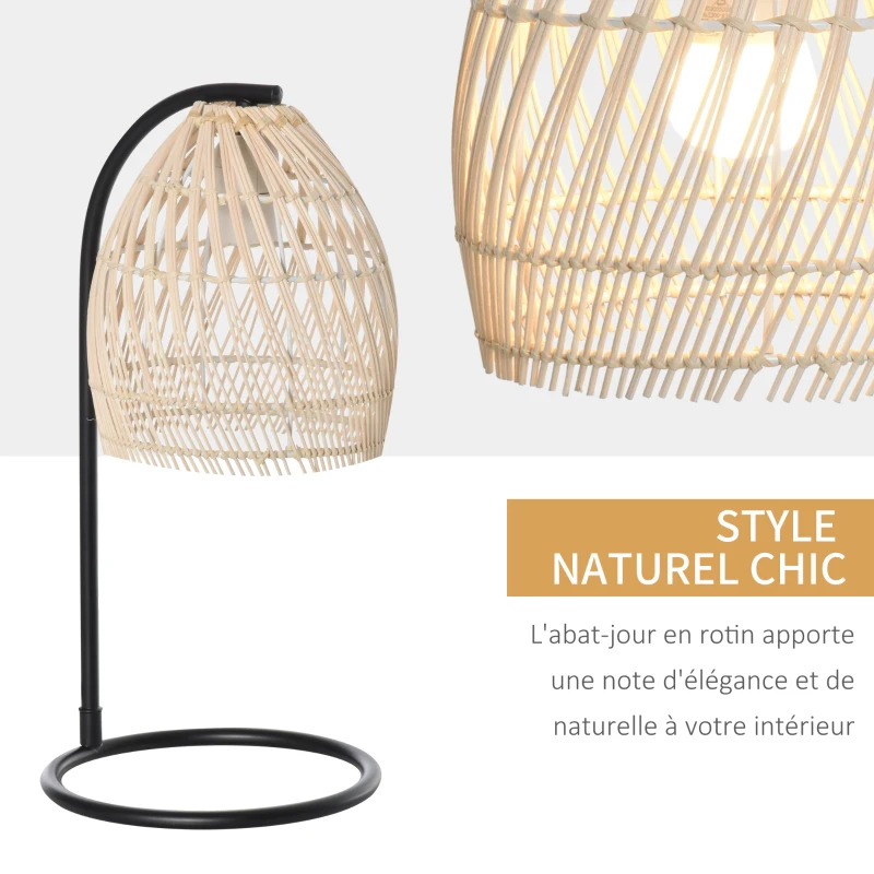 HOMCOM Lampe de table lampe de chevet style vintage rustique abat-jour en rotin Ø 20 x 41H cm beige noir