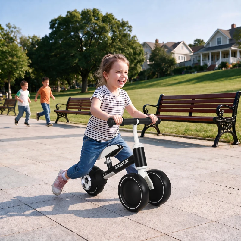 AIYAPLAY Balance Bike for Kids 1-2 Years, Toddler Bike with Adjustable Seat and Lighting Rear Wheels for Boys and Girls, Black