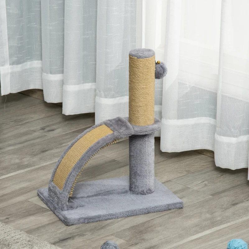 PawHut Arbre à chat arbre à grimper griffoir pour chat balle suspendue hauteur 43 cm avec poteau jute à griffer gris