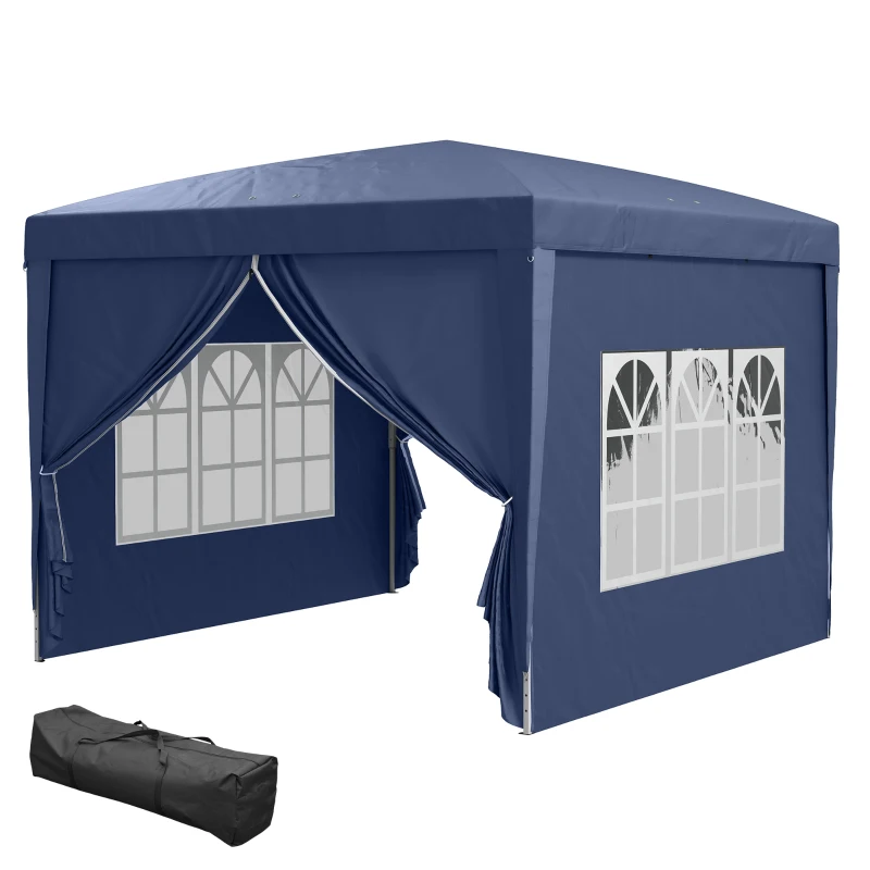 Outsunny Paviljoen, Partytent, 4 afneembare zijwanden, 2 ramen, metalen frame, 2,95 x 2,95 m, Blauw