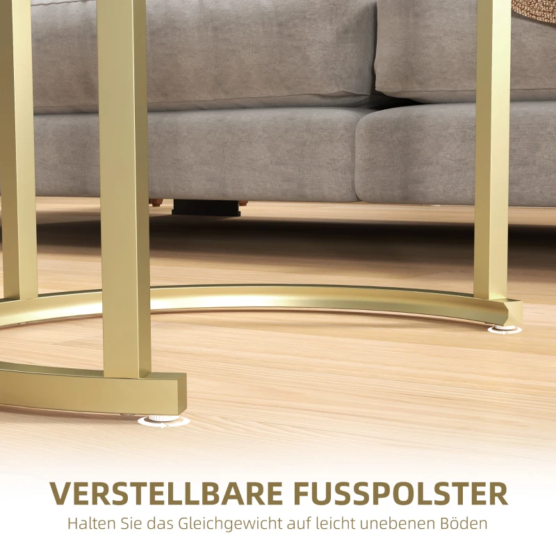 HOMCOM Set van 2 Salontafel, Ovale en Ronde Koffietafel, Stapelbaar, Staal, Ø50 x 50,5H cm, Goud