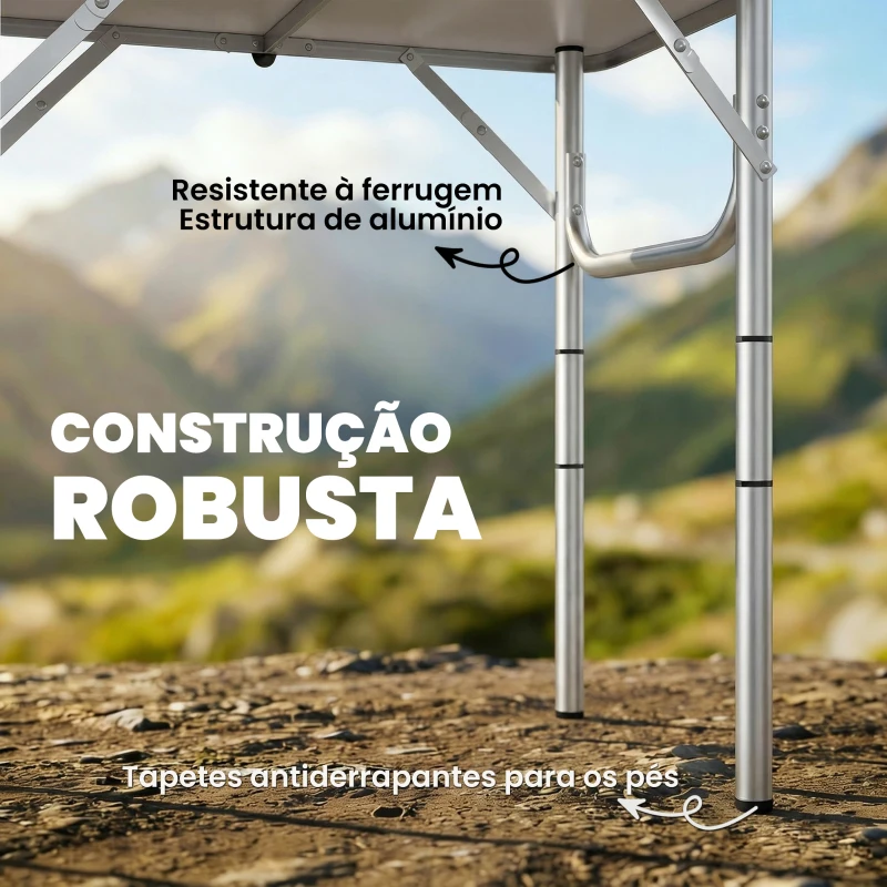 Outsunny Mesa Dobrável de Campismo 60x40x60 cm com Altura Ajustável em 4 Níveis Rede de Armazenamento Estrutura de Alumínio Preto
