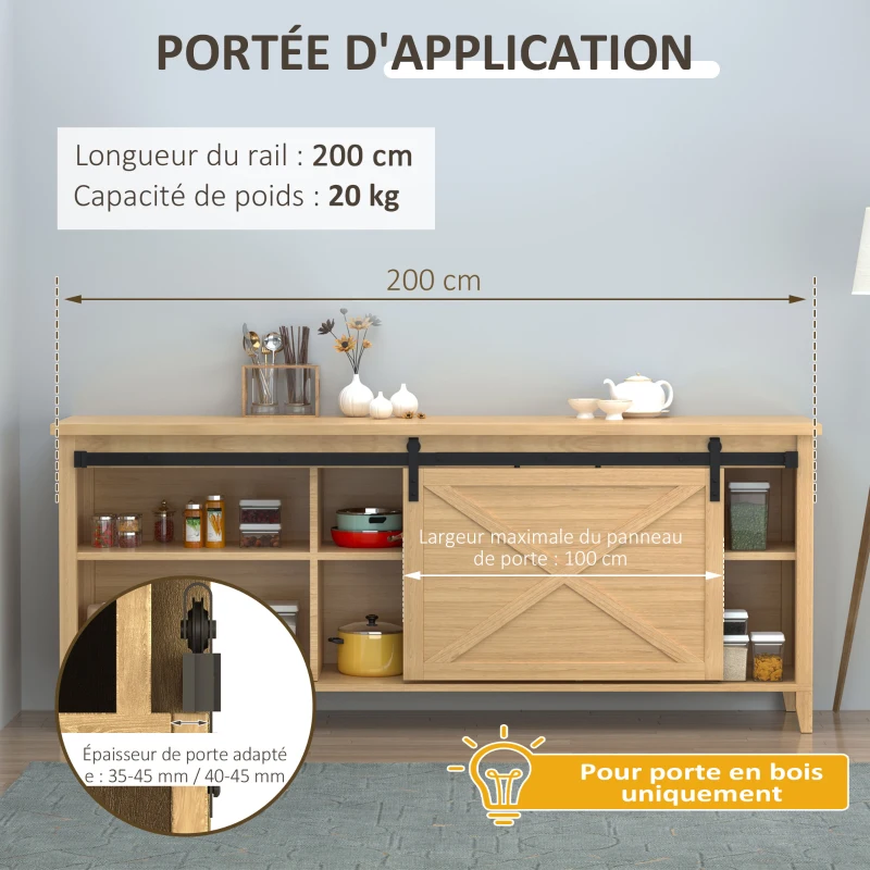 HOMCOM 200 CM Rail porte coulissante quincaillerie de rail pour porte de grange simple en acier acier au carbone