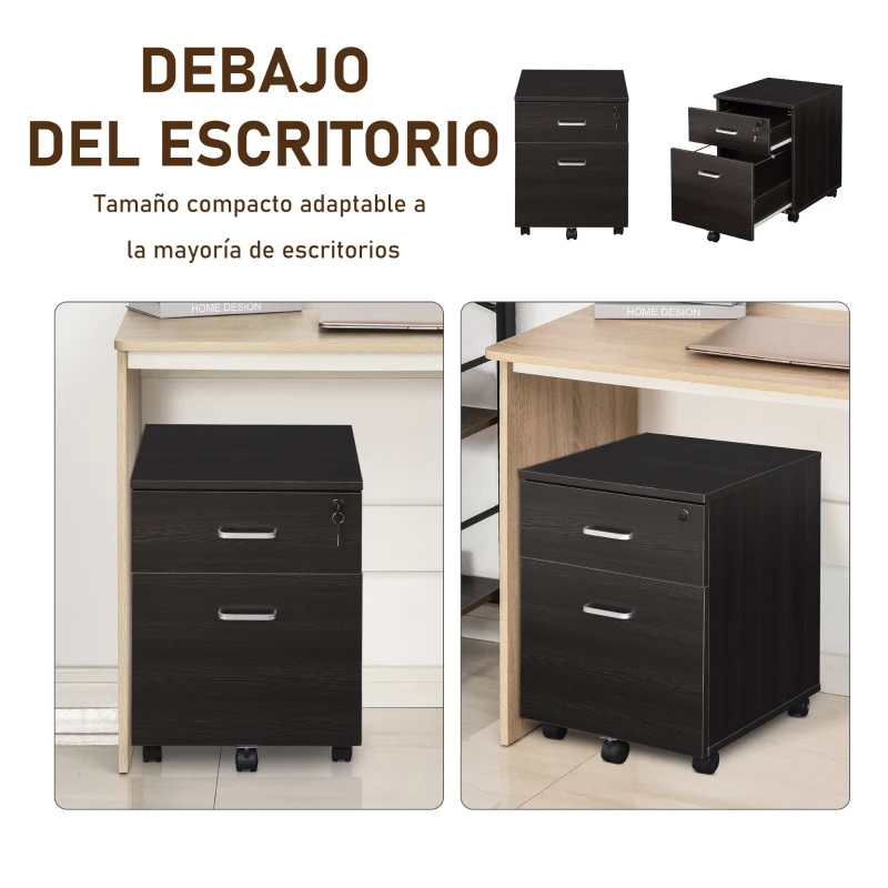 Vinsetto Archivador Móvil para Archivos A4 con Ruedas Gabinete de Archivos Suspendidos 2 Cajones Cerradura 40x45x55,6 cm wengué