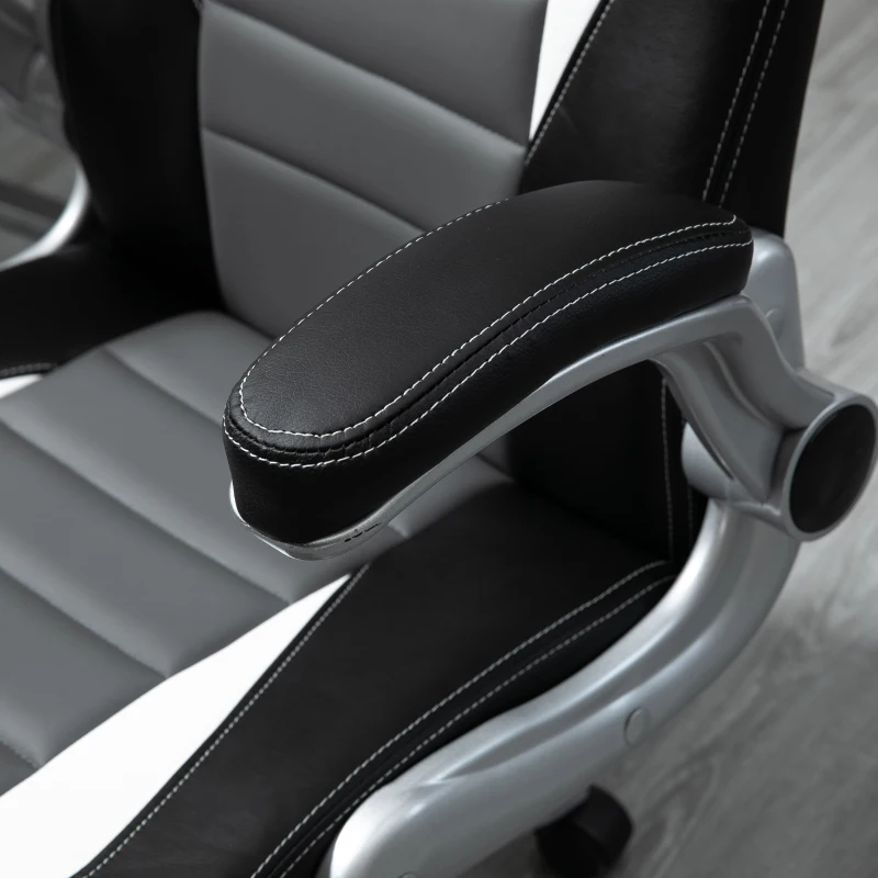 HOMCOM Racing Office Chair PU Leather Computer Desk Chair Gaming Style with Wheels, Flip-Up Armrest, Grey