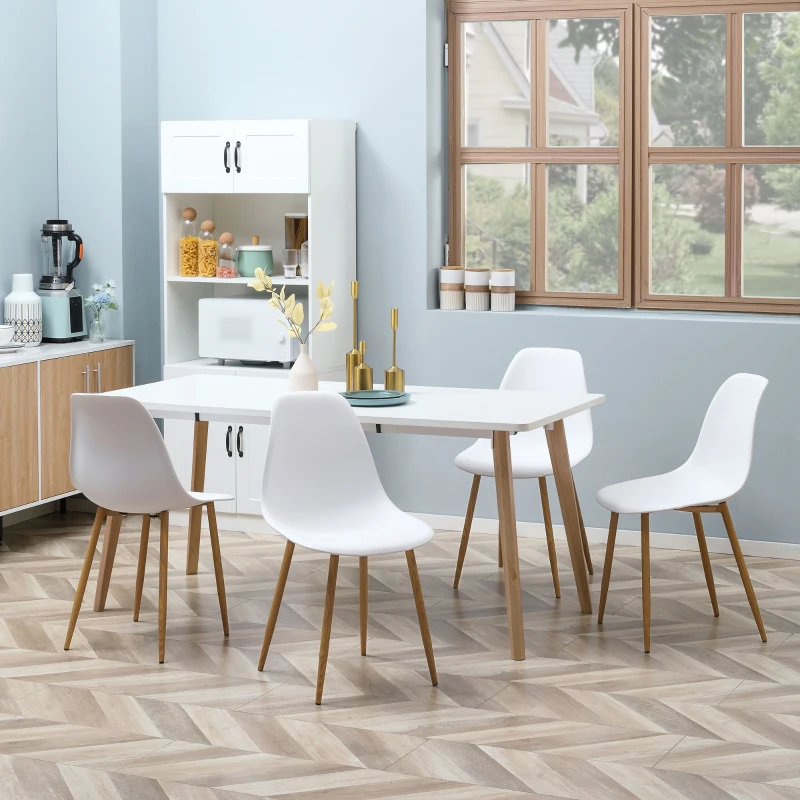 HOMCOM Conjunto de 4 Cadeiras de Sala de Estar Cadeiras de Cozinha com Encosto Alto e Pés de Metal 45x52x85,5 cm Branco e Madeira